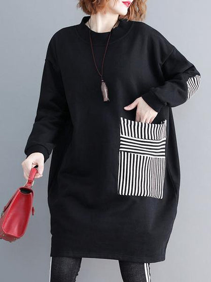 Pocket Long Sweatshirt Short Dress