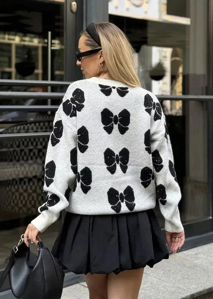 Butterfly Print Knit Pullover - Cozy Sweater for