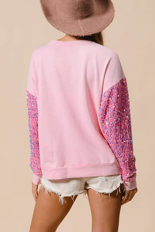 Christmas Loose Round Neck Sequined Sleeve Sweatshirt
