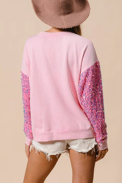 Christmas Loose Round Neck Sequined Sleeve Sweatshirt