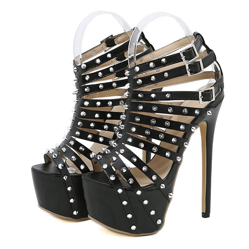 Summer Platform High Heels Sandals Peep Toe Pumps Rivet Decoration Pole Dance Shoes