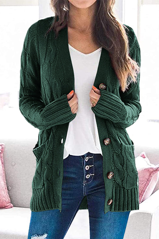 Knitted Color Button Down Chunky Outwear Cardigan