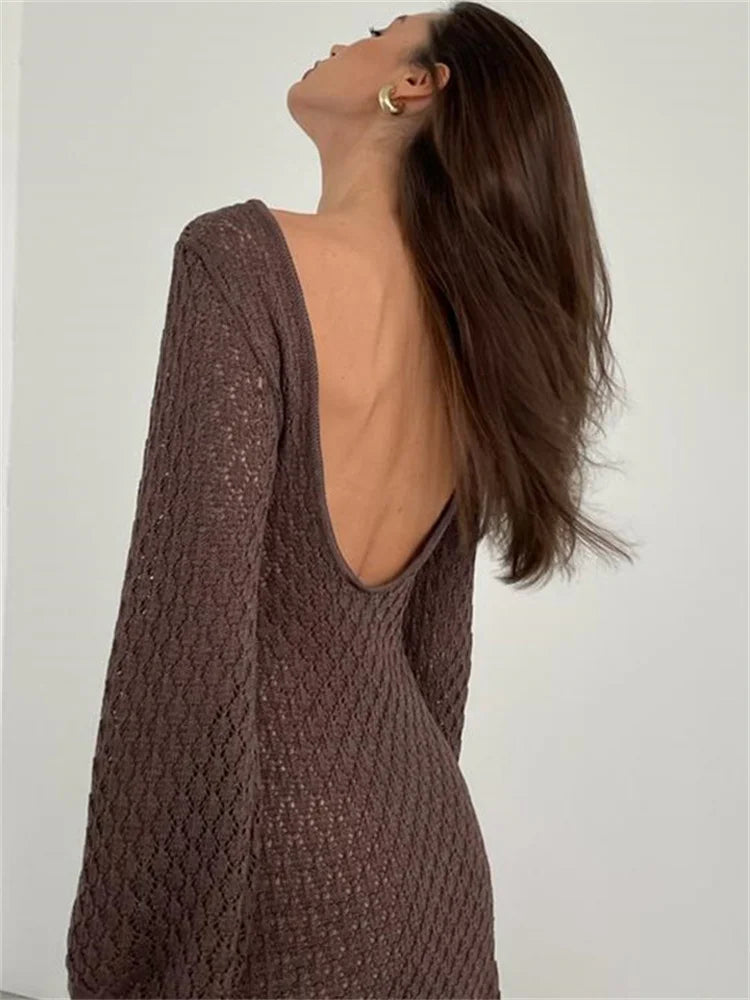 Backless Knit Mini Dress Cover Up – ’s Holiday Beach Lace-up Dress