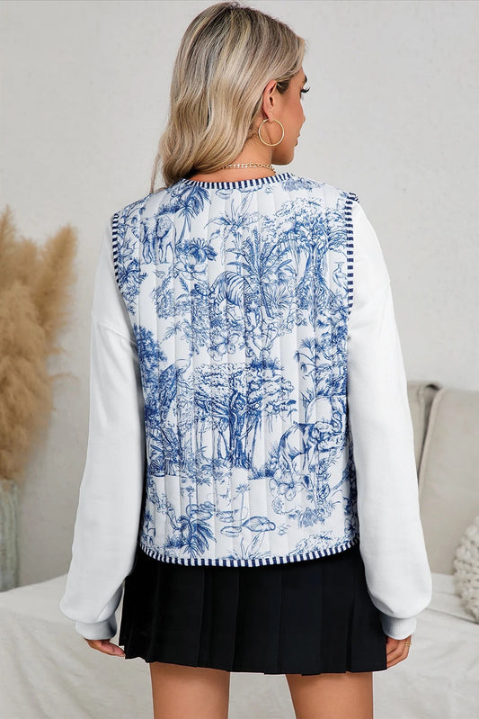White Reversible and Striped Cardigan Vest