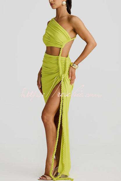 Juliana Rope Detail Ruched One Shoulder Cutout Stretch Maxi Dress