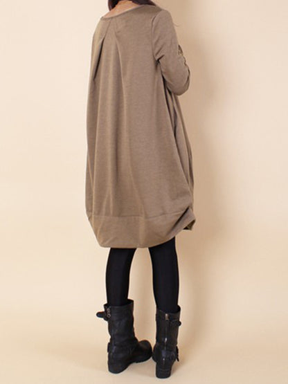 A-line Long Sleeves Pleated Color Round-neck Dresses Maxi Dresses
