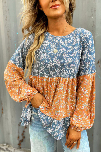 Round Neck Long Sleeve Chiffon Blouse