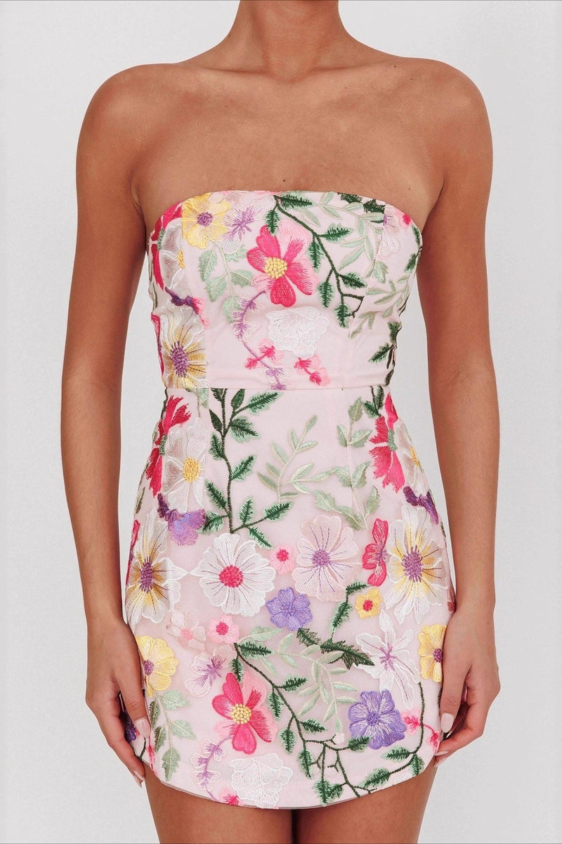 Bandeau Embroidered Mini Dress