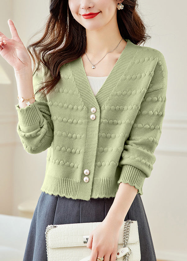 Vogue Green V Neck Button Knit Coat Fall Qc030