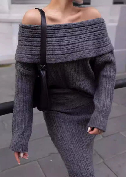 Luxe Comfort - Off-shoulder Knit Two-piece Set