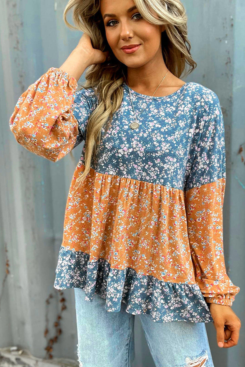 Round Neck Long Sleeve Chiffon Blouse