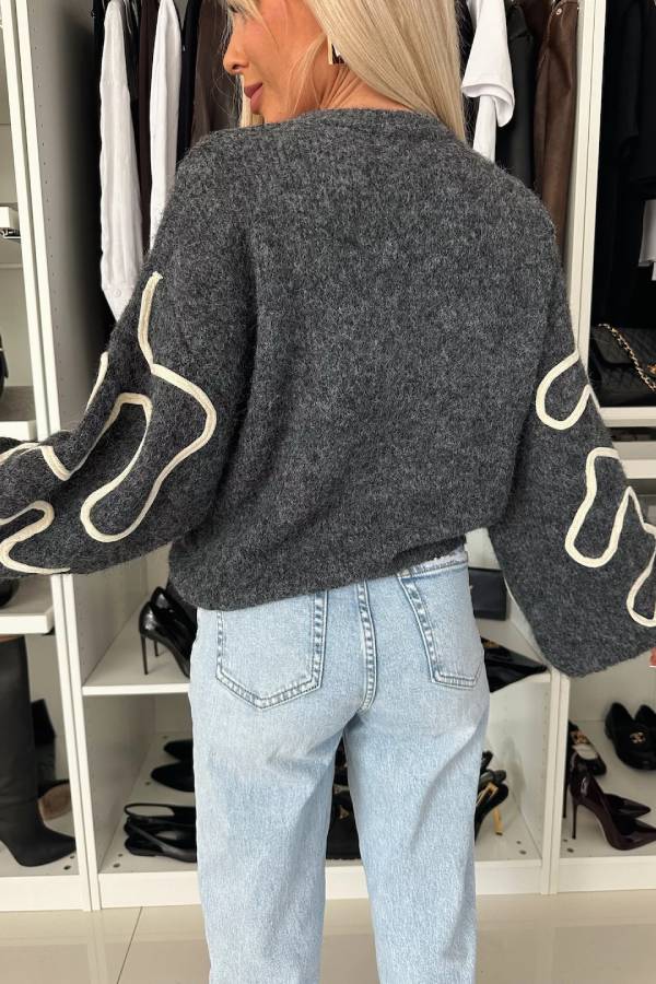 Mood Knit Contrast Color Sewing Line Pattern Loose Sweater