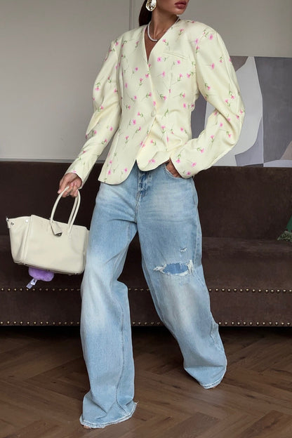 V-neck Loose Blazer Coat