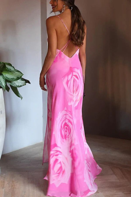 You Get the Picture Cowl Neck Flowy Slit Maxi Dress