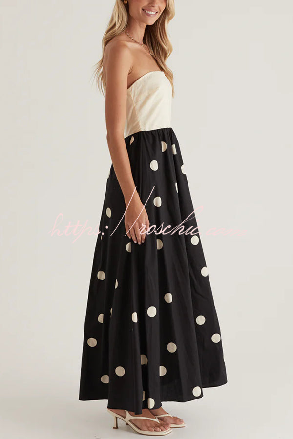 Polka Dot Print Tube Top Spliced Maxi Dress