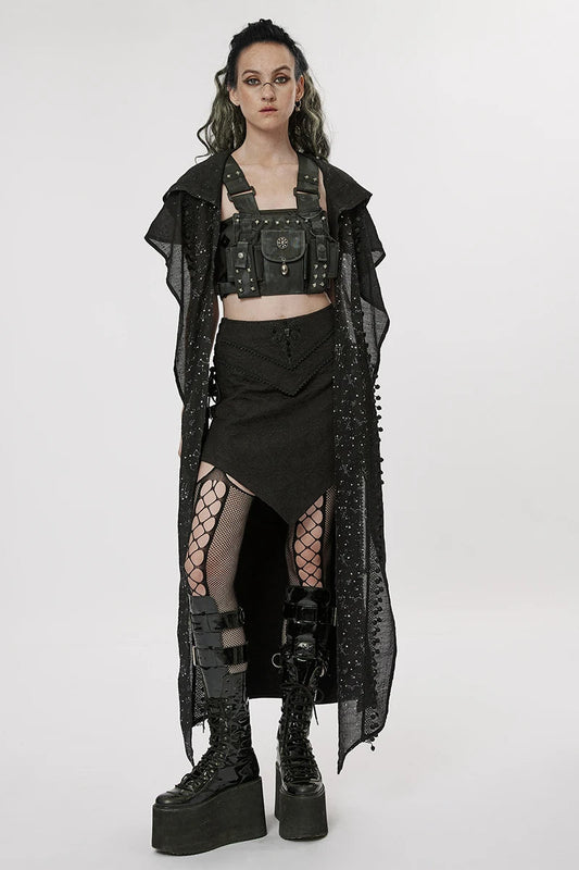 Gothic Style A-shaped Design Jacquard Dark Asymmetrical Personality Long Skirt