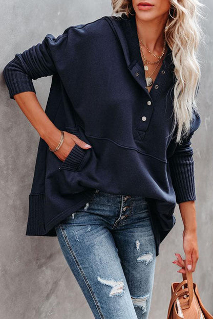 New V-neck Hooded Irregular Sweater