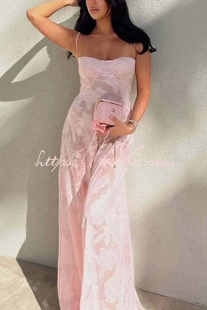 Suspenders See-through Holiday Slim Maxi Dress