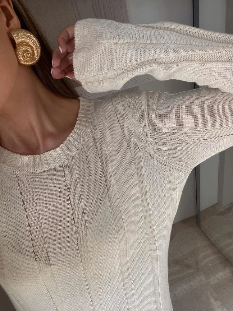 Loose High Waist Long Dress Female Long Sleeve Pullover Dress Knitwear Winter Maxi Dress