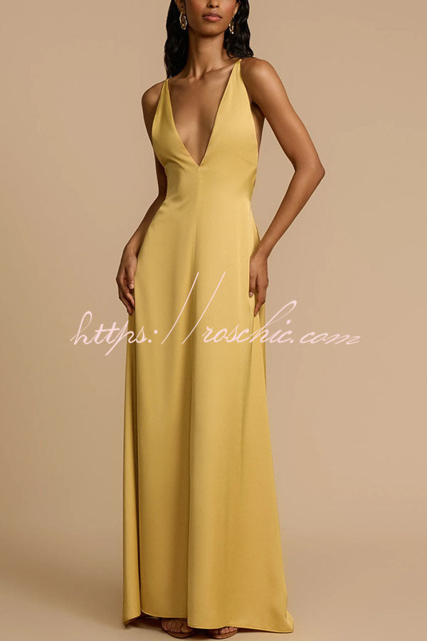 Golden Hour Plung V-neck Resin Beads Detail Backless Maxi Dress
