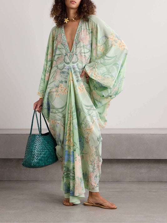 Unique Print V Neck Oversized Midi Dress