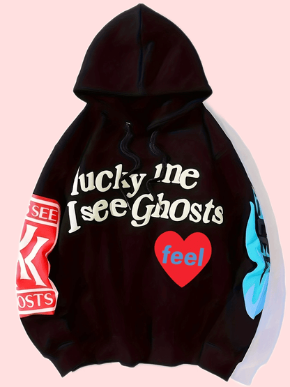 Lucky Me I See Ghosts Letter Graphic Sports Sweatshirt Ey4287