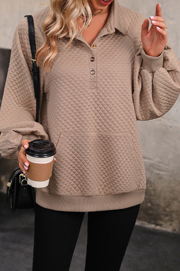 Lapel Textured Pullover Sweatshirt