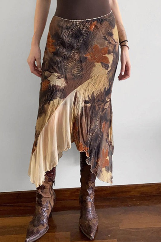 Color-blocked Print Bodycon Midi Skirt