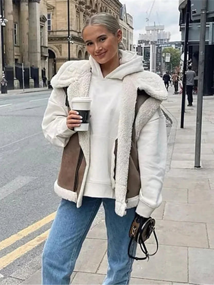 Suede Leather Thick Fleece Jacket Autumn Winter Splice Sleeveless Faux Shearling Jackets Vest Y2k Cardigans Coats