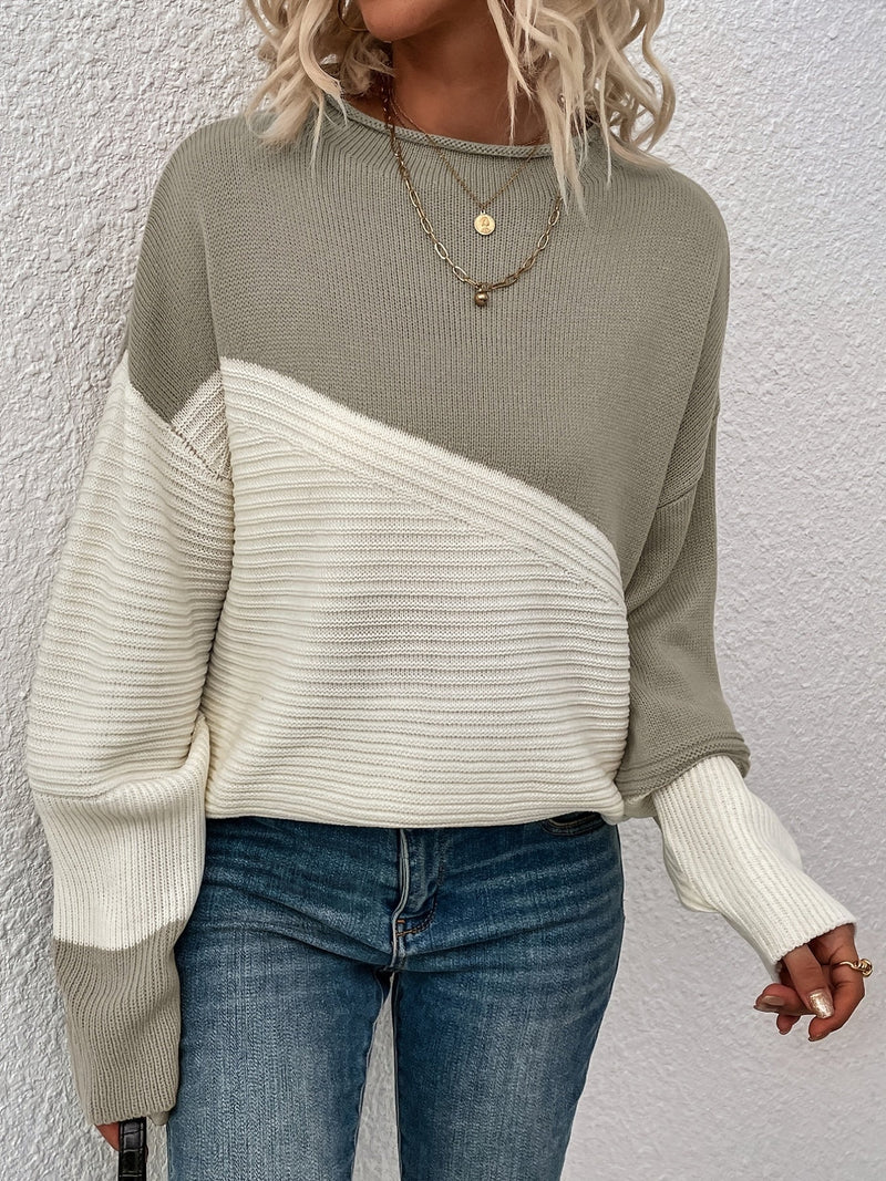 Color Block Loose Pullover Sweater Rj9313