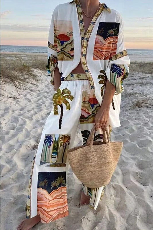 Palm Tree Print Slouchy Two-piece Set