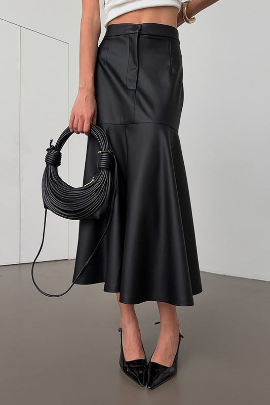 High-waist A-line Midi Pu Leather Skirt
