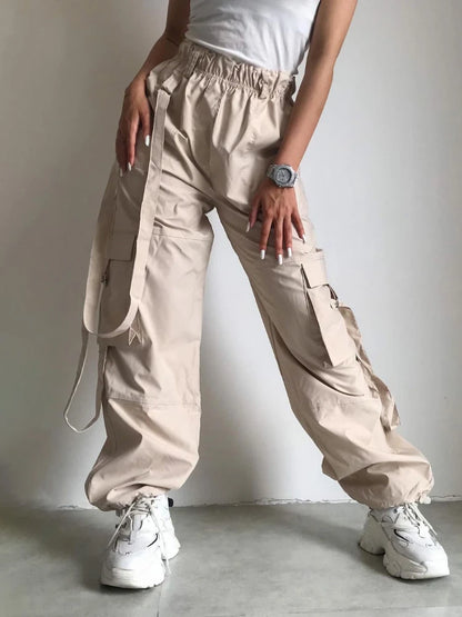 High Waist Cargo Pants Pocket Loose Pink Baggy Sweatwear Female Autumn Winter Sweatpants Woman