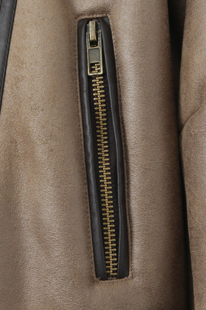 Patchwork Faux Suede Lapel Long Coat
