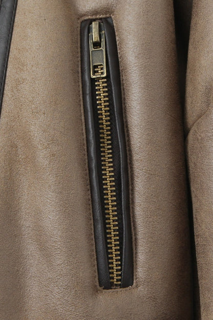 Patchwork Faux Suede Lapel Long Coat