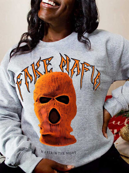 Masked Face Letter Print Sweatshirt Ac2067