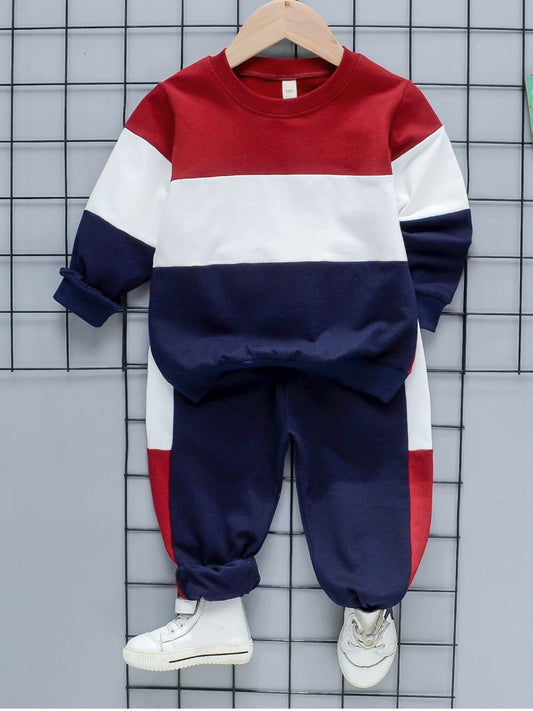 Kid Color Lump Patchwork Pants Set Bo1146