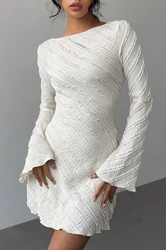 Boat Neck Backless A-line Sweater Dress