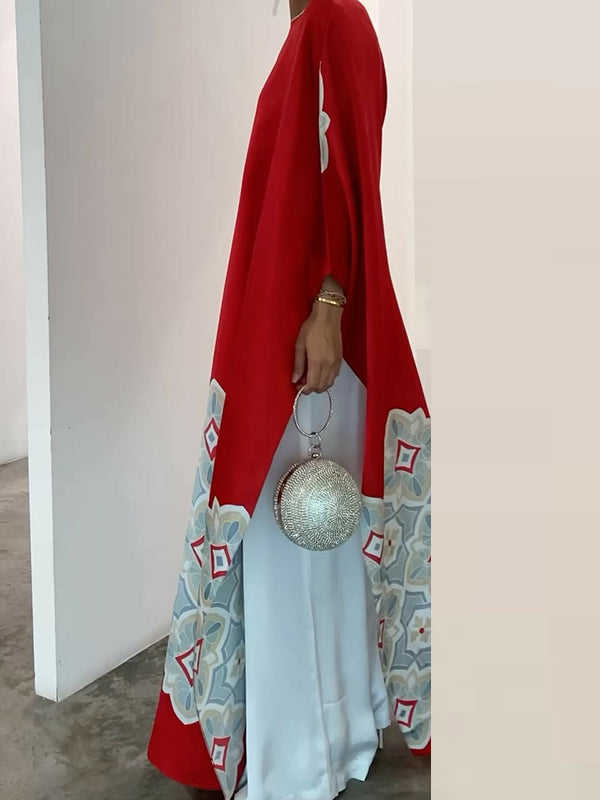 Loose Printed Round-neck Maxi Dresses