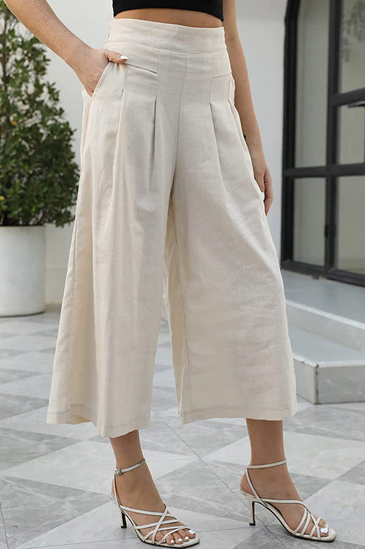 Elastic Waist Wide Leg Cropped Pants Pocket Cargo Pants