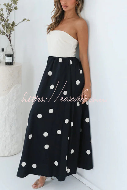 Polka Dot Print Tube Top Spliced Maxi Dress
