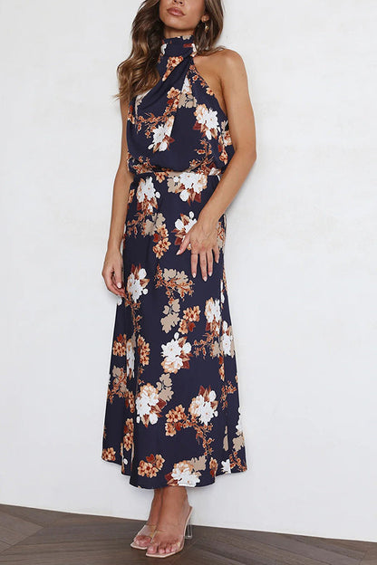 Wine Country Dates Halter Neck Elastic Waist Maxi Dress