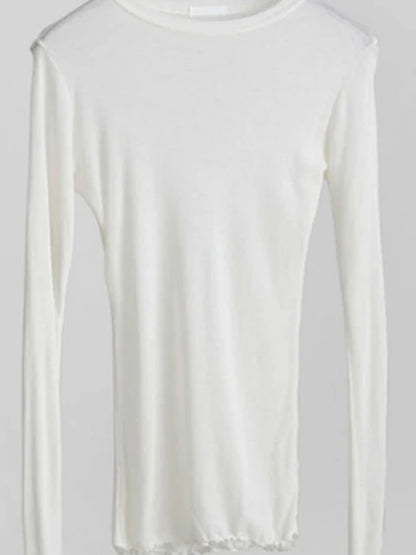 Plain T Shirt Cotton Elastic Basic T-shirts Female Tops Long Sleeve Thin T-shirt See Through