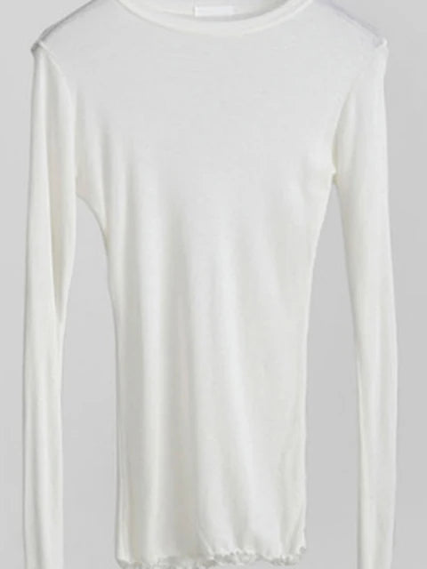 Plain T Shirt Cotton Elastic Basic T-shirts Female Tops Long Sleeve Thin T-shirt See Through