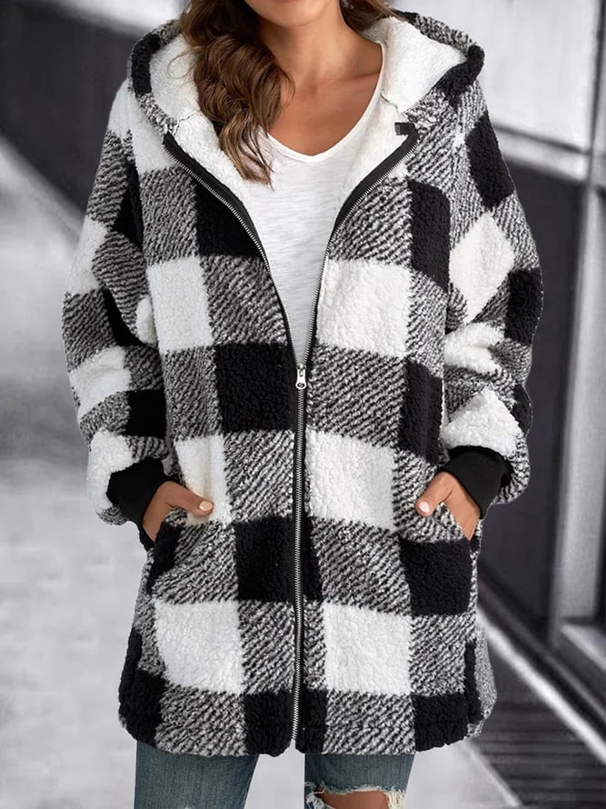 Oversized Hoodie Plaid Loose Overcoat