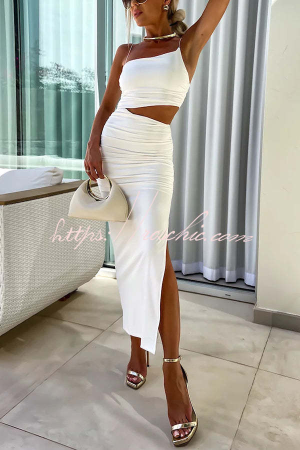 Partner Asymmetrical Cutouts Slit Stretch Maxi Dress