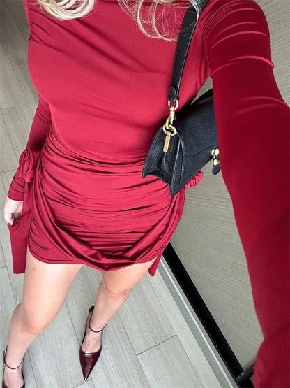 Pleated Mini Dress for Slim High Waist Autumn Dress Female Bodycon Dress New