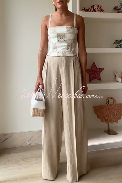 Angie Linen Blend High Rise Elastic Waist Pocket Wide Leg Pants