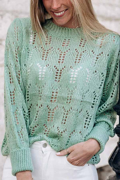 Green Sheer Knitted Pointelle Sweater