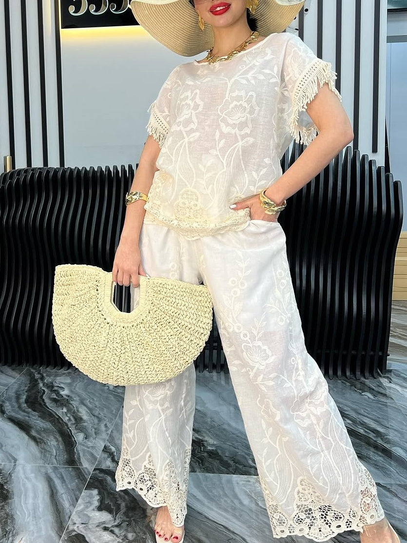 Lace Crew Neck Pants